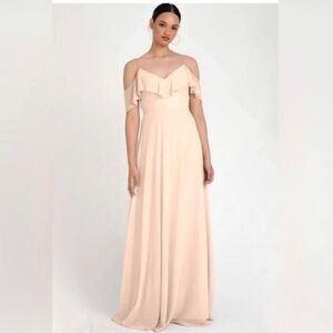 NWT Jenny Yoo Blush Chiffon cold Shoulder Mila Dress Sz 4